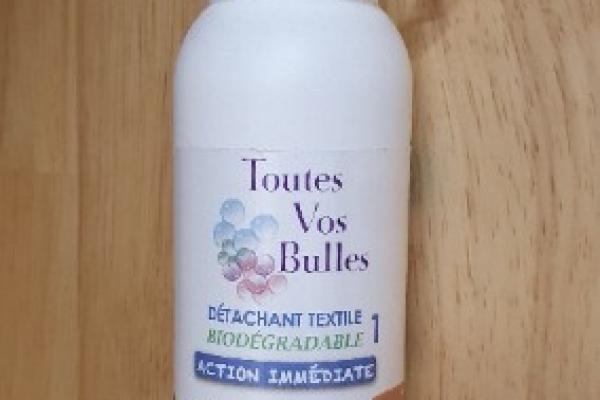 Détachant textile biodégradable, origine végétale, Toutes vos bulles bleu 1